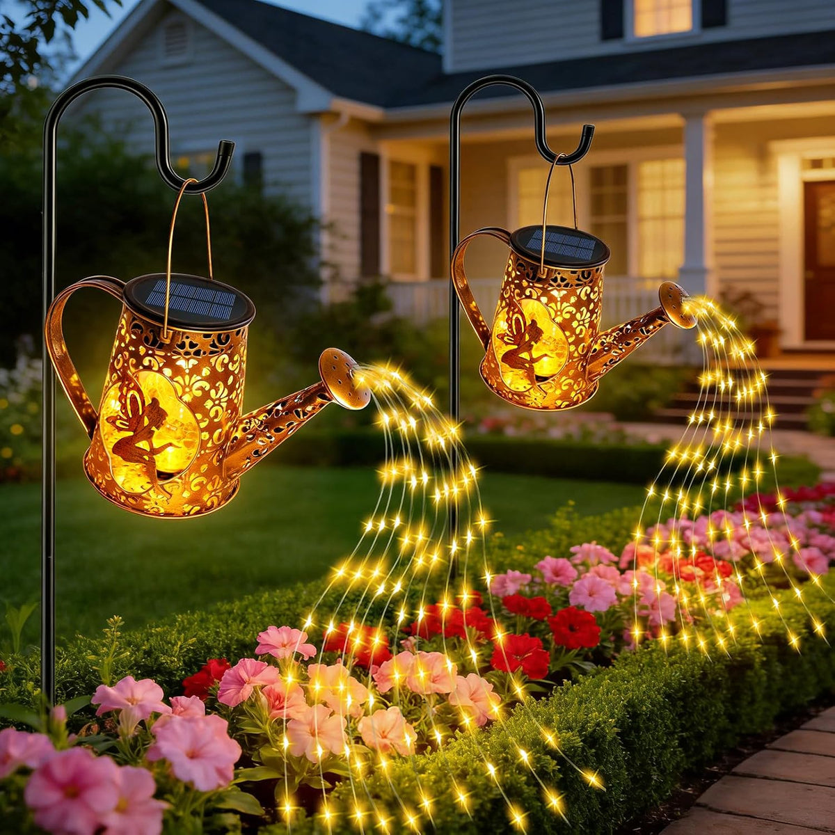 Solar Watering can with Lights, Unique Gifts for Mom Grandma Women Birthday, Waterproof Gardening Gifts Watering Can with Cascading Lights Outdoor Decor for Garden Patio Yard Pathway Backyard