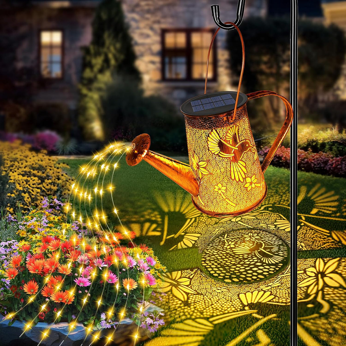 Solar Watering can with Lights, Unique Gifts for Mom Grandma Women Birthday, Waterproof Gardening Gifts Watering Can with Cascading Lights Outdoor Decor for Garden Patio Yard Pathway Backyard