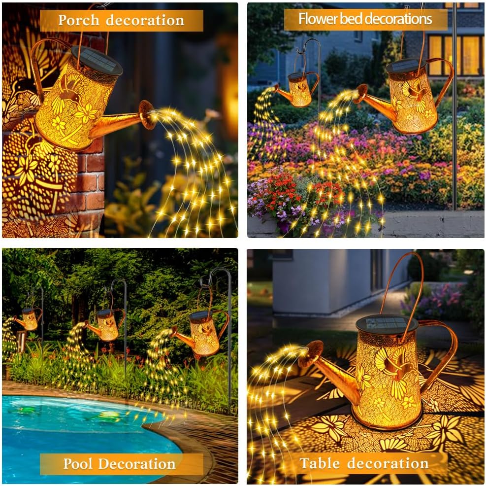 Solar Watering can with Lights, Unique Gifts for Mom Grandma Women Birthday, Waterproof Gardening Gifts Watering Can with Cascading Lights Outdoor Decor for Garden Patio Yard Pathway Backyard