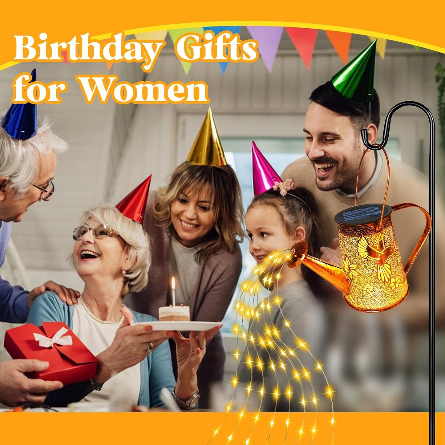 Solar Watering can with Lights, Unique Gifts for Mom Grandma Women Birthday, Waterproof Gardening Gifts Watering Can with Cascading Lights Outdoor Decor for Garden Patio Yard Pathway Backyard