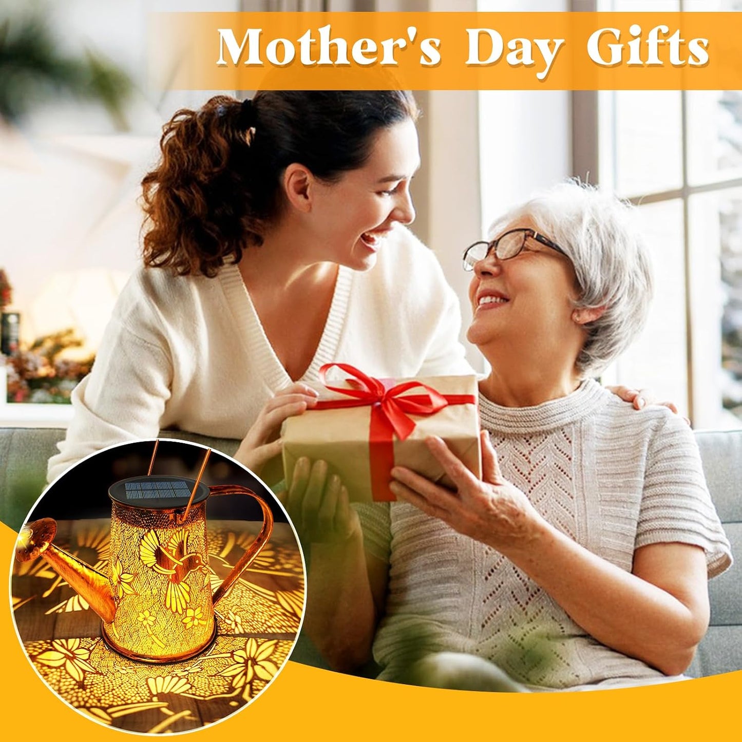 Solar Watering can with Lights, Unique Gifts for Mom Grandma Women Birthday, Waterproof Gardening Gifts Watering Can with Cascading Lights Outdoor Decor for Garden Patio Yard Pathway Backyard
