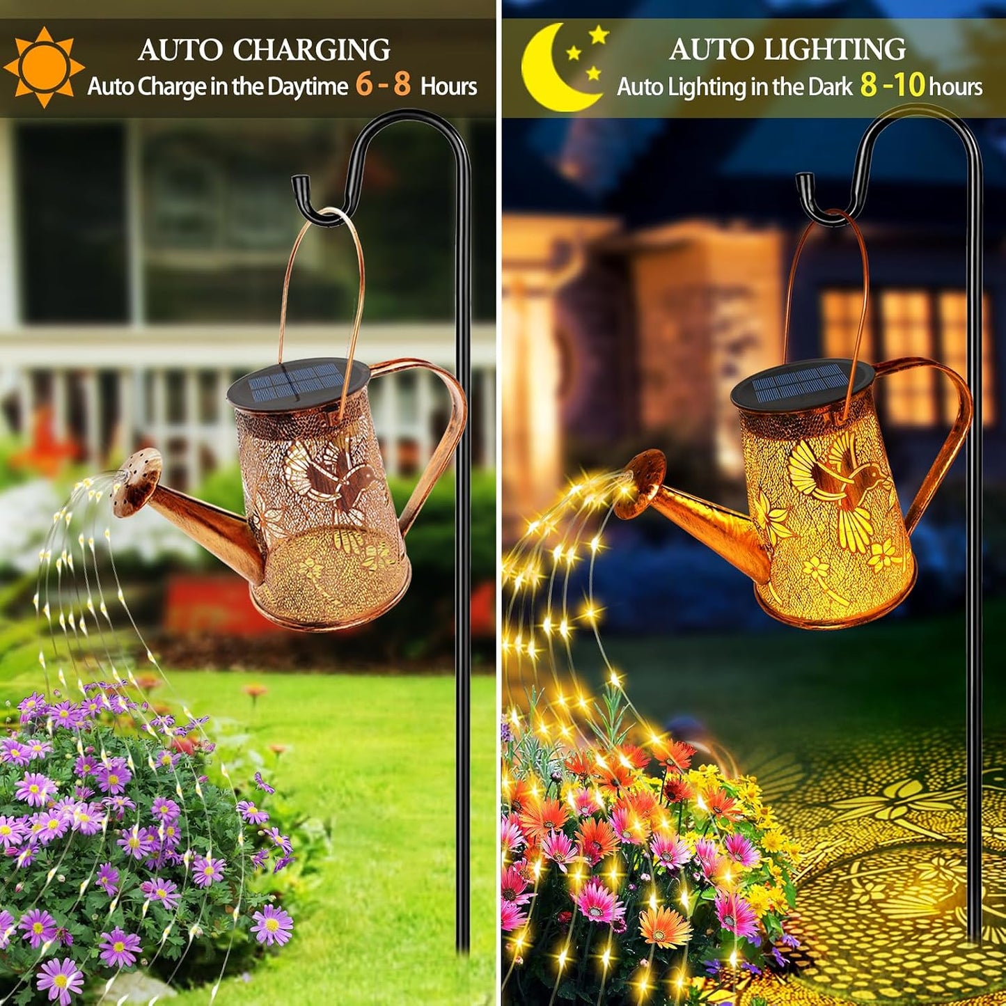 Solar Watering can with Lights, Unique Gifts for Mom Grandma Women Birthday, Waterproof Gardening Gifts Watering Can with Cascading Lights Outdoor Decor for Garden Patio Yard Pathway Backyard