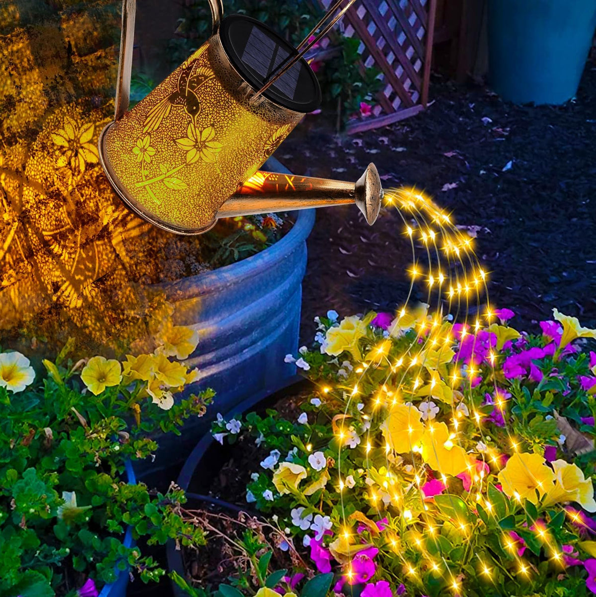 Solar Watering can with Lights, Unique Gifts for Mom Grandma Women Birthday, Waterproof Gardening Gifts Watering Can with Cascading Lights Outdoor Decor for Garden Patio Yard Pathway Backyard