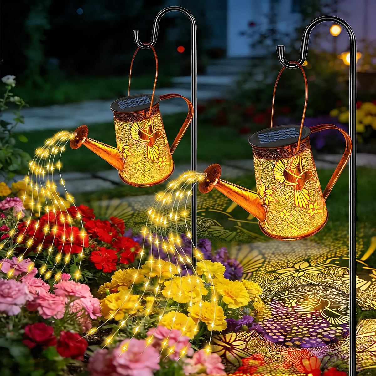 Solar Watering can with Lights, Unique Gifts for Mom Grandma Women Birthday, Waterproof Gardening Gifts Watering Can with Cascading Lights Outdoor Decor for Garden Patio Yard Pathway Backyard