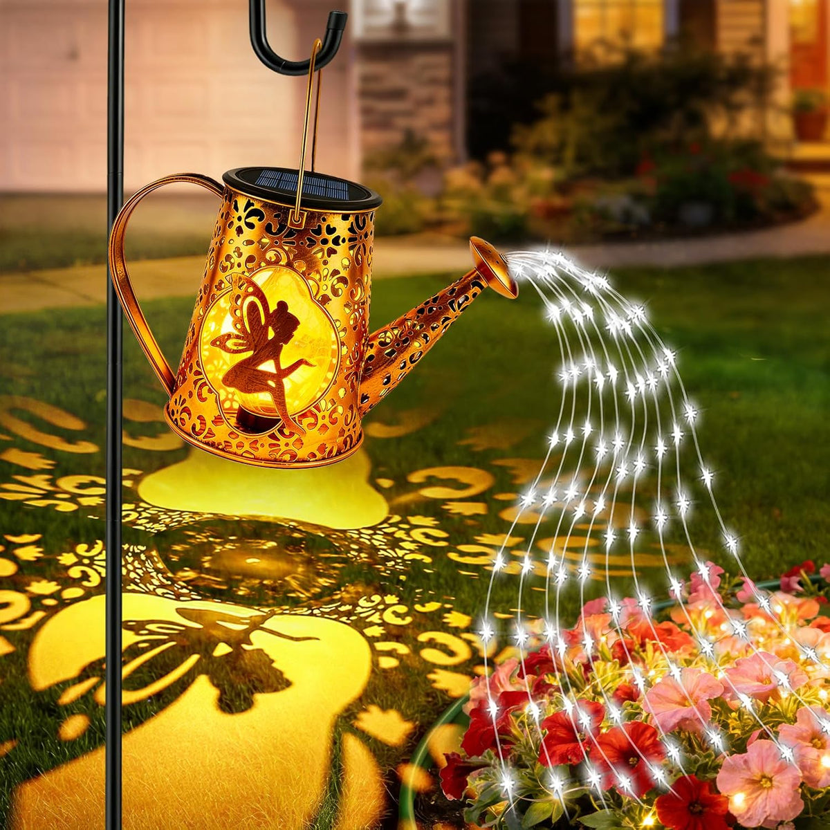 Solar Watering can with Lights, Unique Gifts for Mom Grandma Women Birthday, Waterproof Gardening Gifts Watering Can with Cascading Lights Outdoor Decor for Garden Patio Yard Pathway Backyard