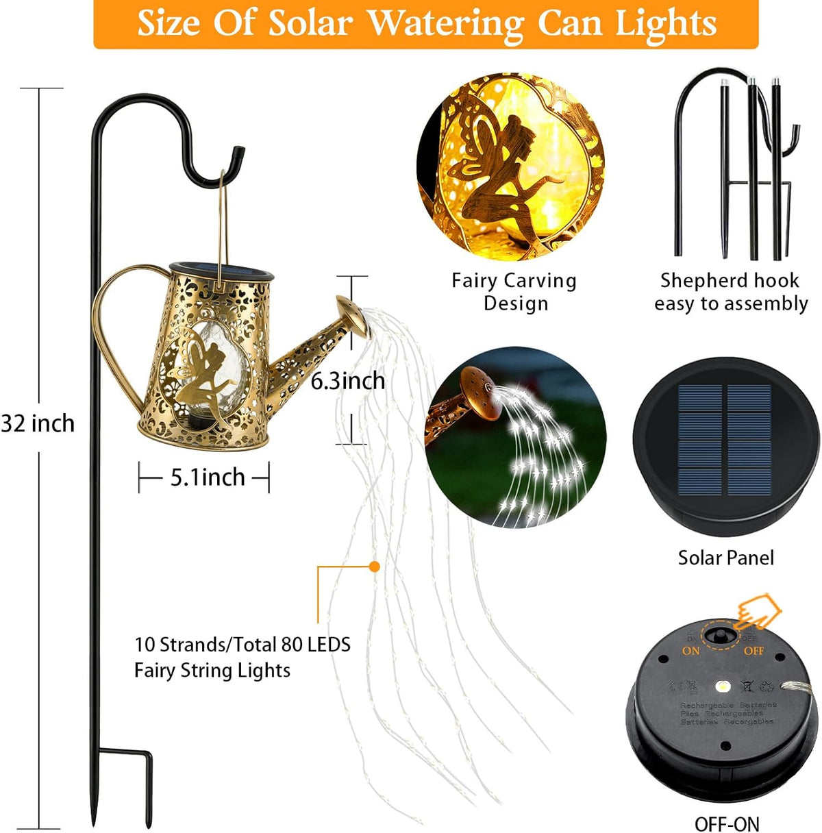 Solar Watering can with Lights, Unique Gifts for Mom Grandma Women Birthday, Waterproof Gardening Gifts Watering Can with Cascading Lights Outdoor Decor for Garden Patio Yard Pathway Backyard