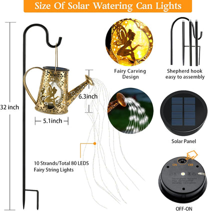 Solar Watering can with Lights, Unique Gifts for Mom Grandma Women Birthday, Waterproof Gardening Gifts Watering Can with Cascading Lights Outdoor Decor for Garden Patio Yard Pathway Backyard