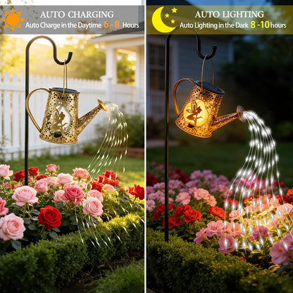 Solar Watering can with Lights, Unique Gifts for Mom Grandma Women Birthday, Waterproof Gardening Gifts Watering Can with Cascading Lights Outdoor Decor for Garden Patio Yard Pathway Backyard