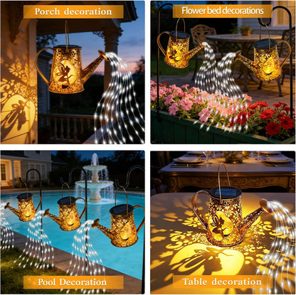 Solar Watering can with Lights, Unique Gifts for Mom Grandma Women Birthday, Waterproof Gardening Gifts Watering Can with Cascading Lights Outdoor Decor for Garden Patio Yard Pathway Backyard