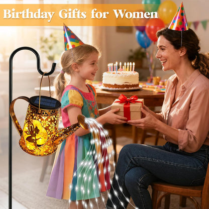 Solar Watering can with Lights, Unique Gifts for Mom Grandma Women Birthday, Waterproof Gardening Gifts Watering Can with Cascading Lights Outdoor Decor for Garden Patio Yard Pathway Backyard