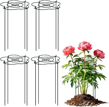 Peony Cages and Supports 4 Pack, 13" Dx24 H Grow Through Plant Supports, Heavy Duty Metal Plant Support Cage for Outdoor Flowers, Tomatoes, Hydrangeas, Cucumbers & Strawberries