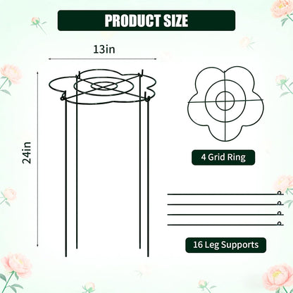 Peony Cages and Supports 4 Pack, 13" Dx24 H Grow Through Plant Supports, Heavy Duty Metal Plant Support Cage for Outdoor Flowers, Tomatoes, Hydrangeas, Cucumbers & Strawberries