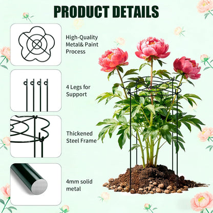 Peony Cages and Supports 4 Pack, 13" Dx24 H Grow Through Plant Supports, Heavy Duty Metal Plant Support Cage for Outdoor Flowers, Tomatoes, Hydrangeas, Cucumbers & Strawberries