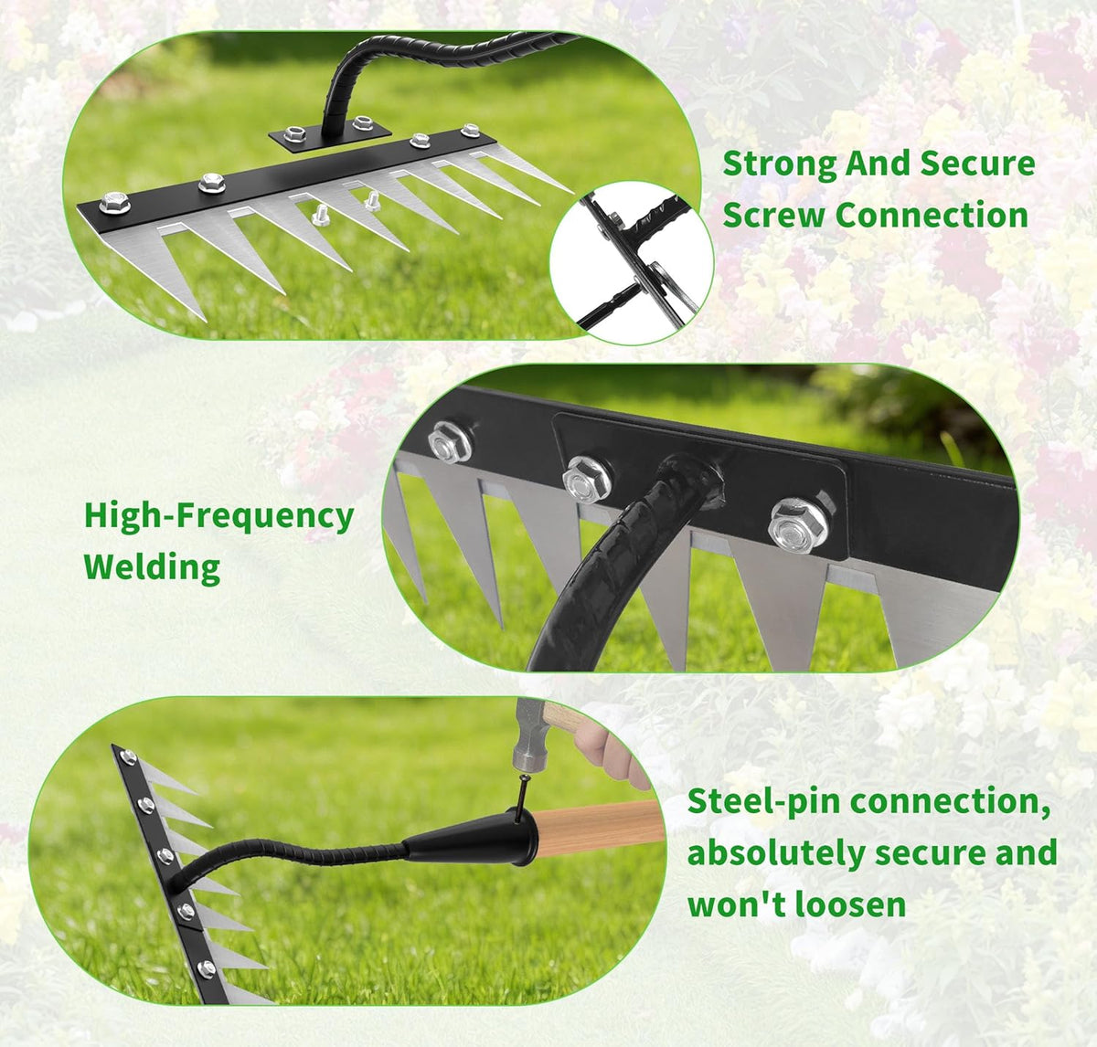 Iron Weeding Rake with Wooden Long Handle 2.0, 8 Teeth Weed Puller Tool Heavy Duty, Manual Gardenia Weed Rake Tool for Yard, Lawn and Garden, 56Inch