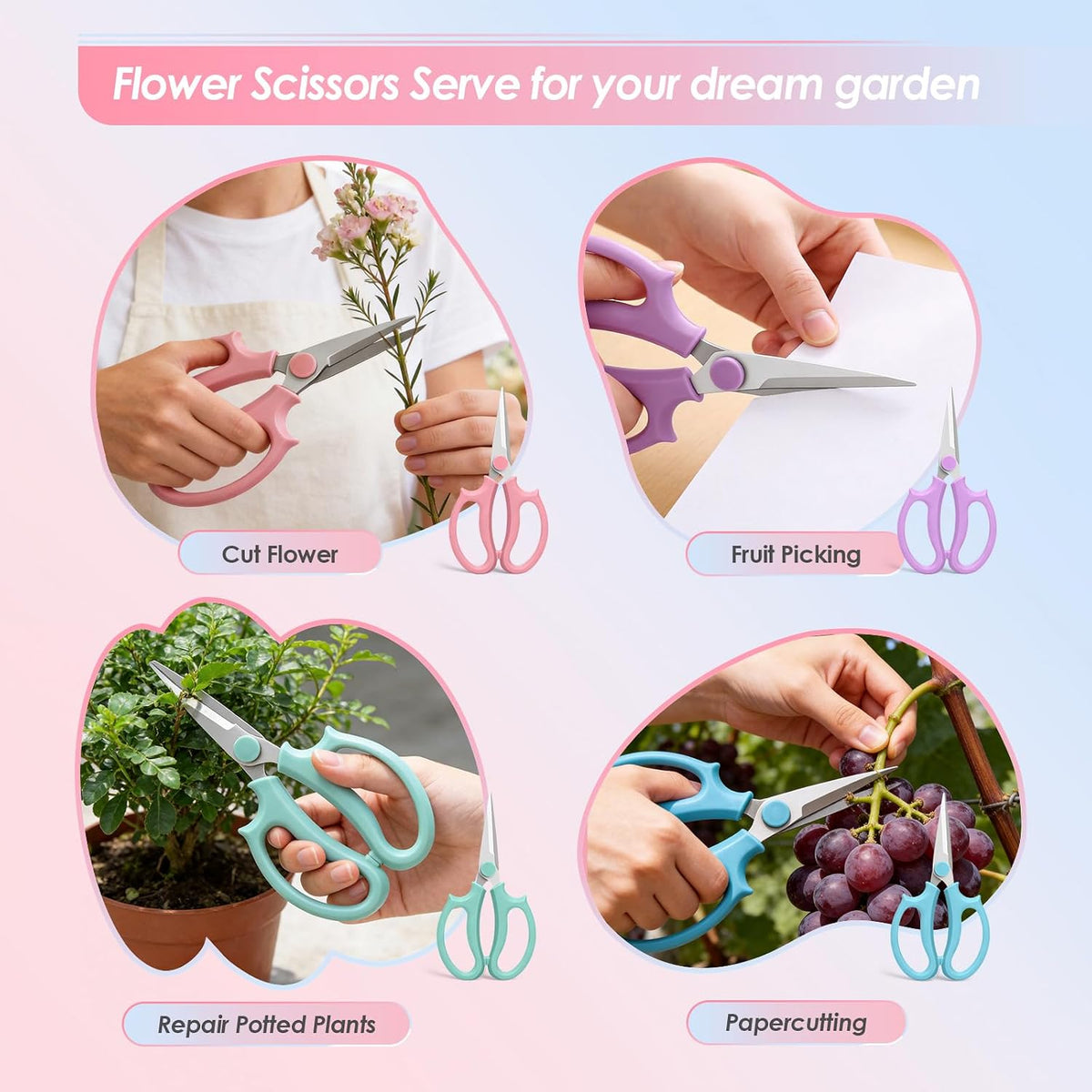 4PCS Flower Scissors, Premium Stainless Steel Garden Scissors