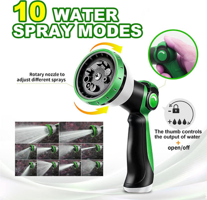 Garden Hose 50ft - Lightweight Water Hose, with 10-Pattern Nozzle, Triple-Layer Construction, All-Weather Hose,Flexible and Anti-Kink, Durable for Watering, Outdoor Use
