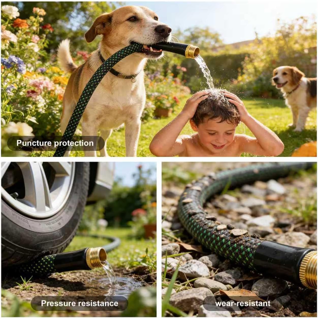 Garden Hose 50ft - Lightweight Water Hose, with 10-Pattern Nozzle, Triple-Layer Construction, All-Weather Hose,Flexible and Anti-Kink, Durable for Watering, Outdoor Use