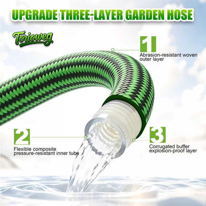 Garden Hose 50ft - Lightweight Water Hose, with 10-Pattern Nozzle, Triple-Layer Construction, All-Weather Hose,Flexible and Anti-Kink, Durable for Watering, Outdoor Use