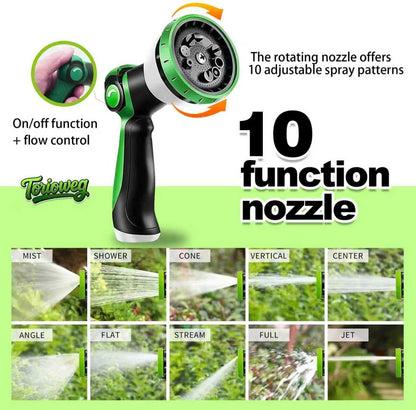 Garden Hose 50ft - Lightweight Water Hose, with 10-Pattern Nozzle, Triple-Layer Construction, All-Weather Hose,Flexible and Anti-Kink, Durable for Watering, Outdoor Use