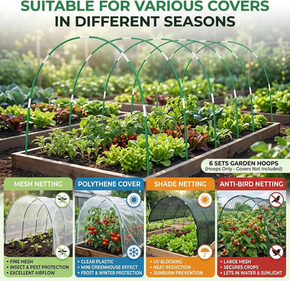 36PCS Garden Hoops for Raised Beds & 30PCS Tomato Clips, Greenhouse Hoops for Netting, Rust-Free Diameter 0.23” Fiberglass Plant Support Garden Stakes Can Cover 2.8ft-3.5ft in Width (36PCS+30 Clips)