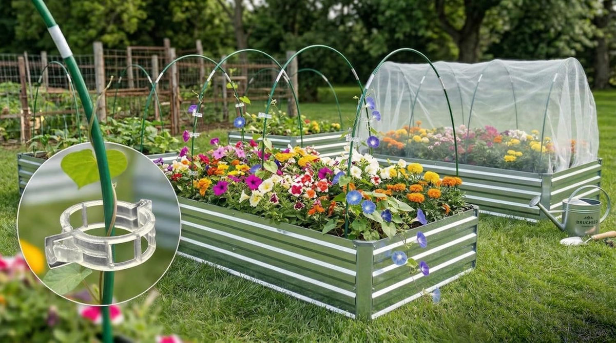 36PCS Garden Hoops for Raised Beds & 30PCS Tomato Clips, Greenhouse Hoops for Netting, Rust-Free Diameter 0.23” Fiberglass Plant Support Garden Stakes Can Cover 2.8ft-3.5ft in Width (36PCS+30 Clips)