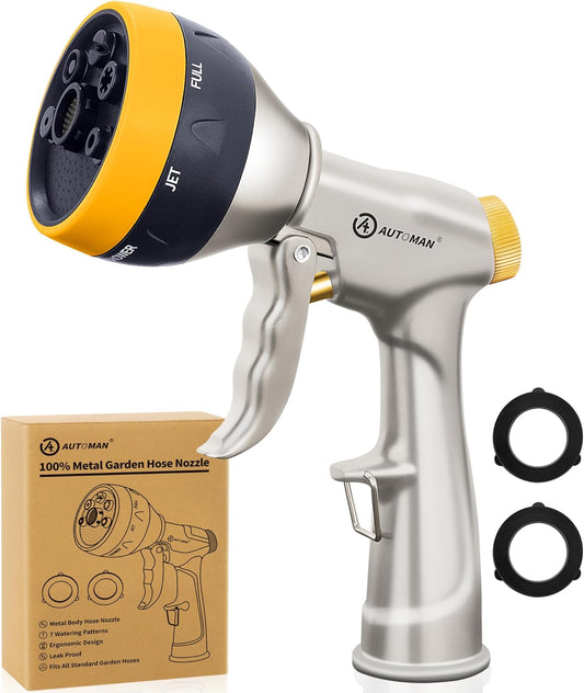 Garden Nozzle Sprayer, High Pressure Spray Nozzle, 100% Metal Water Hose Nozzle, 7 Patterns Watering Nozzle, Heavy Duty Sprayer Garden Nozzle for Watering Plants & Lawns, Washing Cars & Pets