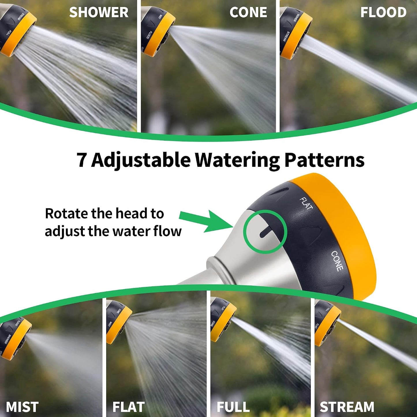 Garden Nozzle Sprayer, High Pressure Spray Nozzle, 100% Metal Water Hose Nozzle, 7 Patterns Watering Nozzle, Heavy Duty Sprayer Garden Nozzle for Watering Plants & Lawns, Washing Cars & Pets