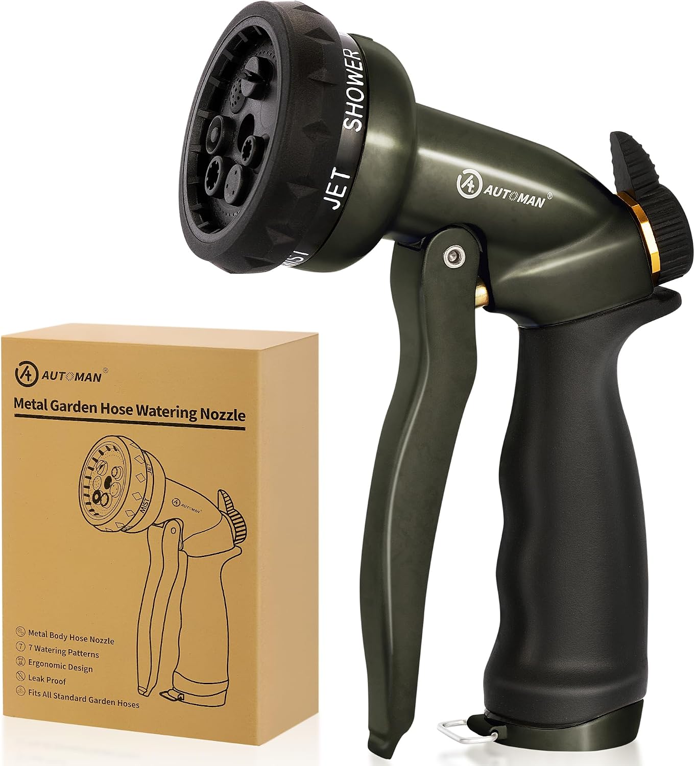 Garden Nozzle Sprayer, High Pressure Spray Nozzle, 100% Metal Water Hose Nozzle, 7 Patterns Watering Nozzle, Heavy Duty Sprayer Garden Nozzle for Watering Plants & Lawns, Washing Cars & Pets