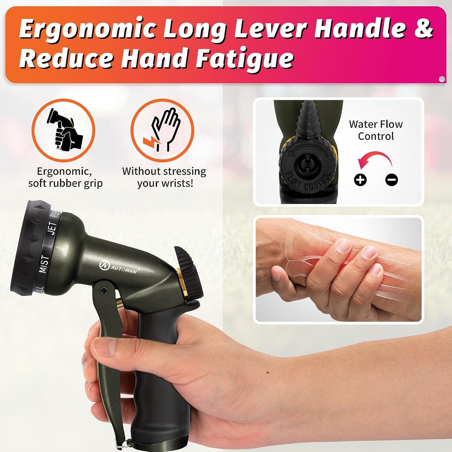 Garden Nozzle Sprayer, High Pressure Spray Nozzle, 100% Metal Water Hose Nozzle, 7 Patterns Watering Nozzle, Heavy Duty Sprayer Garden Nozzle for Watering Plants & Lawns, Washing Cars & Pets