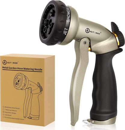 Garden Nozzle Sprayer, High Pressure Spray Nozzle, 100% Metal Water Hose Nozzle, 7 Patterns Watering Nozzle, Heavy Duty Sprayer Garden Nozzle for Watering Plants & Lawns, Washing Cars & Pets