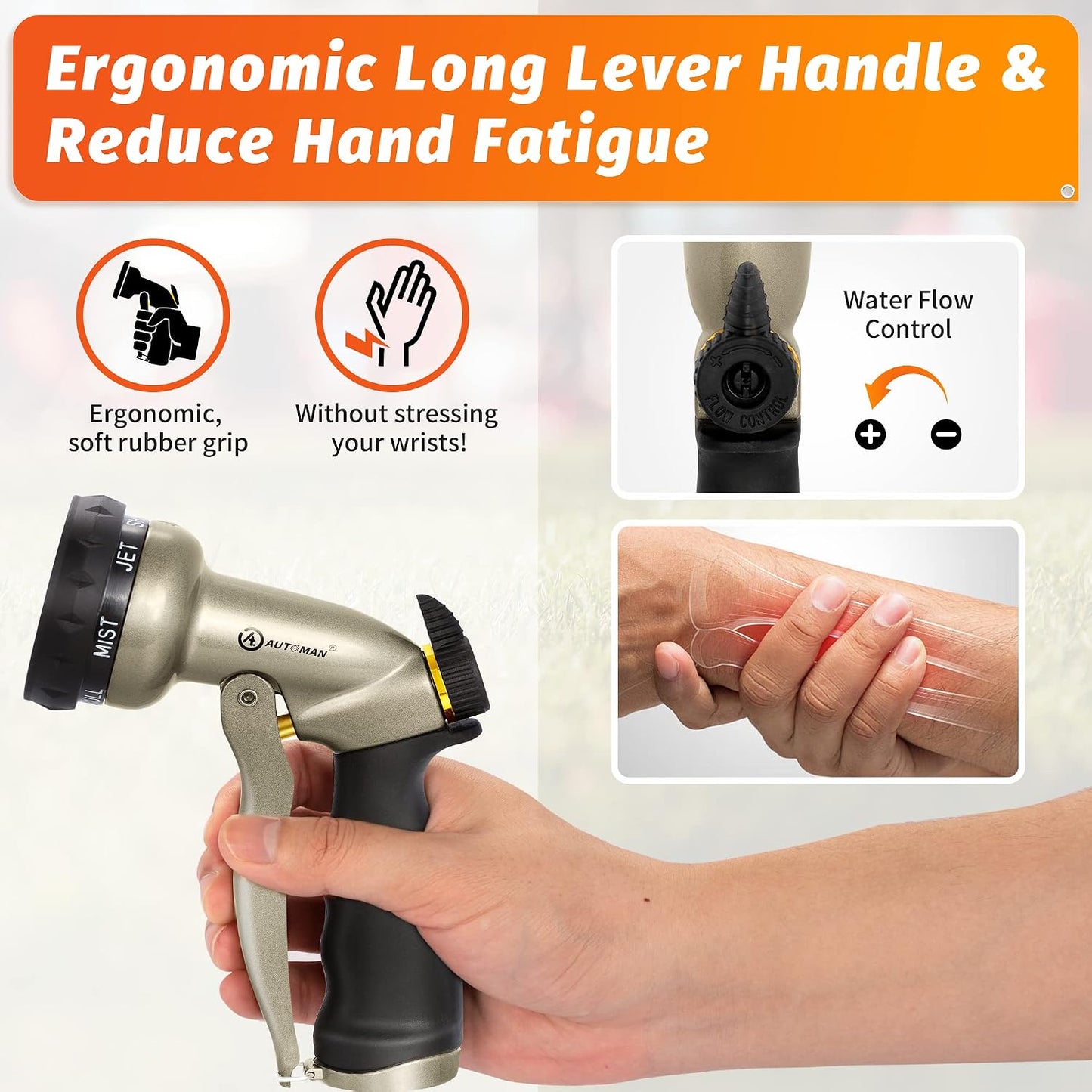 Garden Nozzle Sprayer, High Pressure Spray Nozzle, 100% Metal Water Hose Nozzle, 7 Patterns Watering Nozzle, Heavy Duty Sprayer Garden Nozzle for Watering Plants & Lawns, Washing Cars & Pets