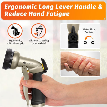 Garden Nozzle Sprayer, High Pressure Spray Nozzle, 100% Metal Water Hose Nozzle, 7 Patterns Watering Nozzle, Heavy Duty Sprayer Garden Nozzle for Watering Plants & Lawns, Washing Cars & Pets