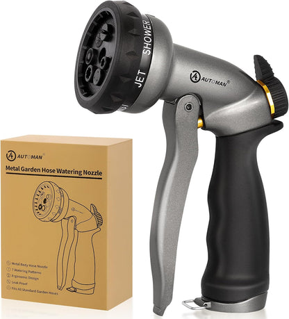 Garden Nozzle Sprayer, High Pressure Spray Nozzle, 100% Metal Water Hose Nozzle, 7 Patterns Watering Nozzle, Heavy Duty Sprayer Garden Nozzle for Watering Plants & Lawns, Washing Cars & Pets