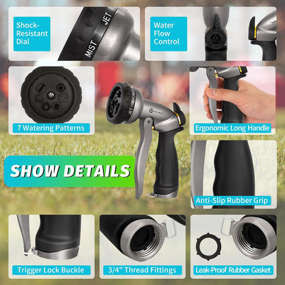Garden Nozzle Sprayer, High Pressure Spray Nozzle, 100% Metal Water Hose Nozzle, 7 Patterns Watering Nozzle, Heavy Duty Sprayer Garden Nozzle for Watering Plants & Lawns, Washing Cars & Pets