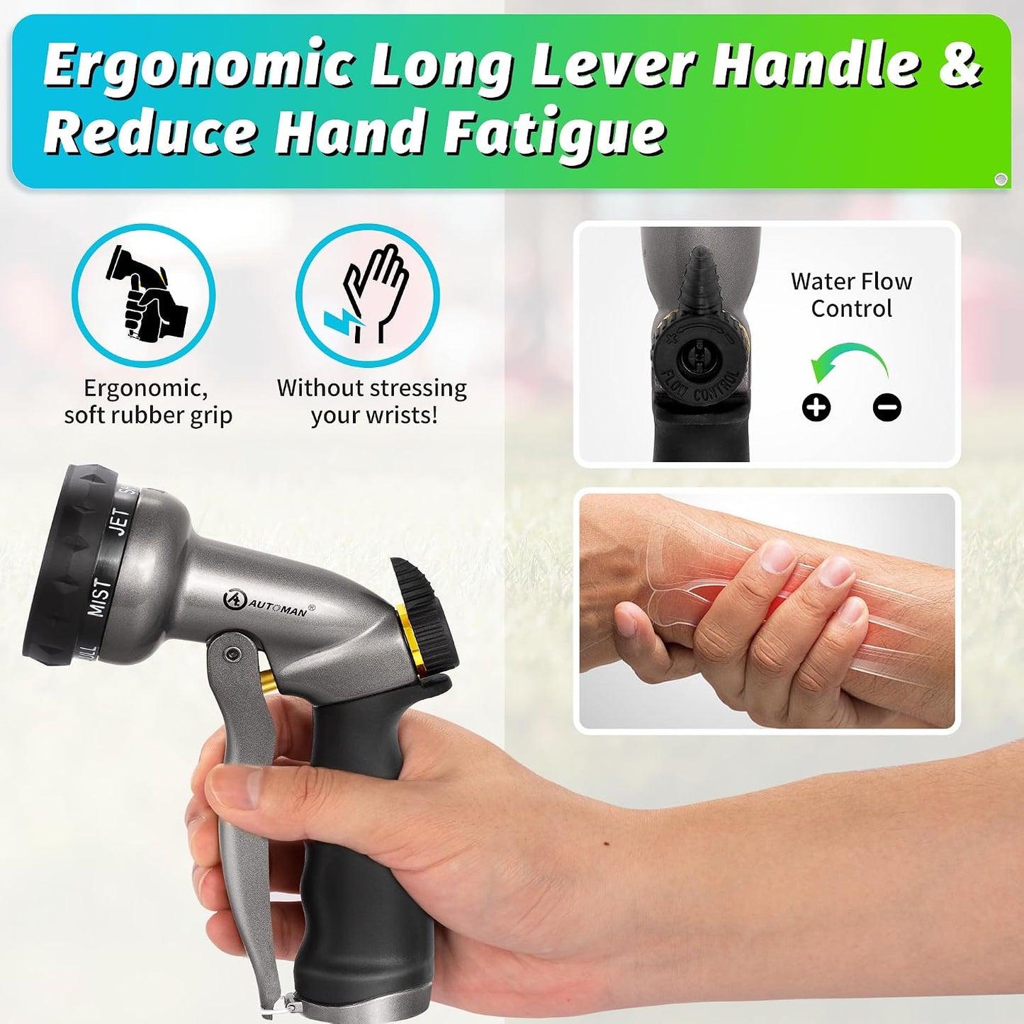 Garden Nozzle Sprayer, High Pressure Spray Nozzle, 100% Metal Water Hose Nozzle, 7 Patterns Watering Nozzle, Heavy Duty Sprayer Garden Nozzle for Watering Plants & Lawns, Washing Cars & Pets