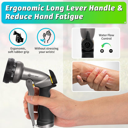 Garden Nozzle Sprayer, High Pressure Spray Nozzle, 100% Metal Water Hose Nozzle, 7 Patterns Watering Nozzle, Heavy Duty Sprayer Garden Nozzle for Watering Plants & Lawns, Washing Cars & Pets
