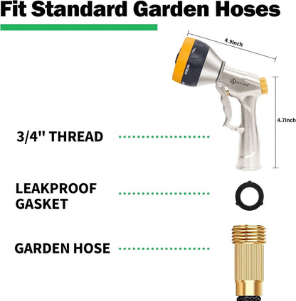 Garden Nozzle Sprayer, High Pressure Spray Nozzle, 100% Metal Water Hose Nozzle, 7 Patterns Watering Nozzle, Heavy Duty Sprayer Garden Nozzle for Watering Plants & Lawns, Washing Cars & Pets