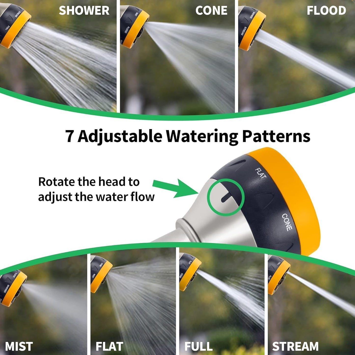 Garden Nozzle Sprayer, High Pressure Spray Nozzle, 100% Metal Water Hose Nozzle, 7 Patterns Watering Nozzle, Heavy Duty Sprayer Garden Nozzle for Watering Plants & Lawns, Washing Cars & Pets
