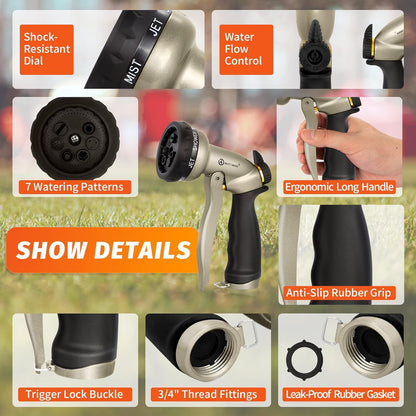 Garden Nozzle Sprayer, High Pressure Spray Nozzle, 100% Metal Water Hose Nozzle, 7 Patterns Watering Nozzle, Heavy Duty Sprayer Garden Nozzle for Watering Plants & Lawns, Washing Cars & Pets