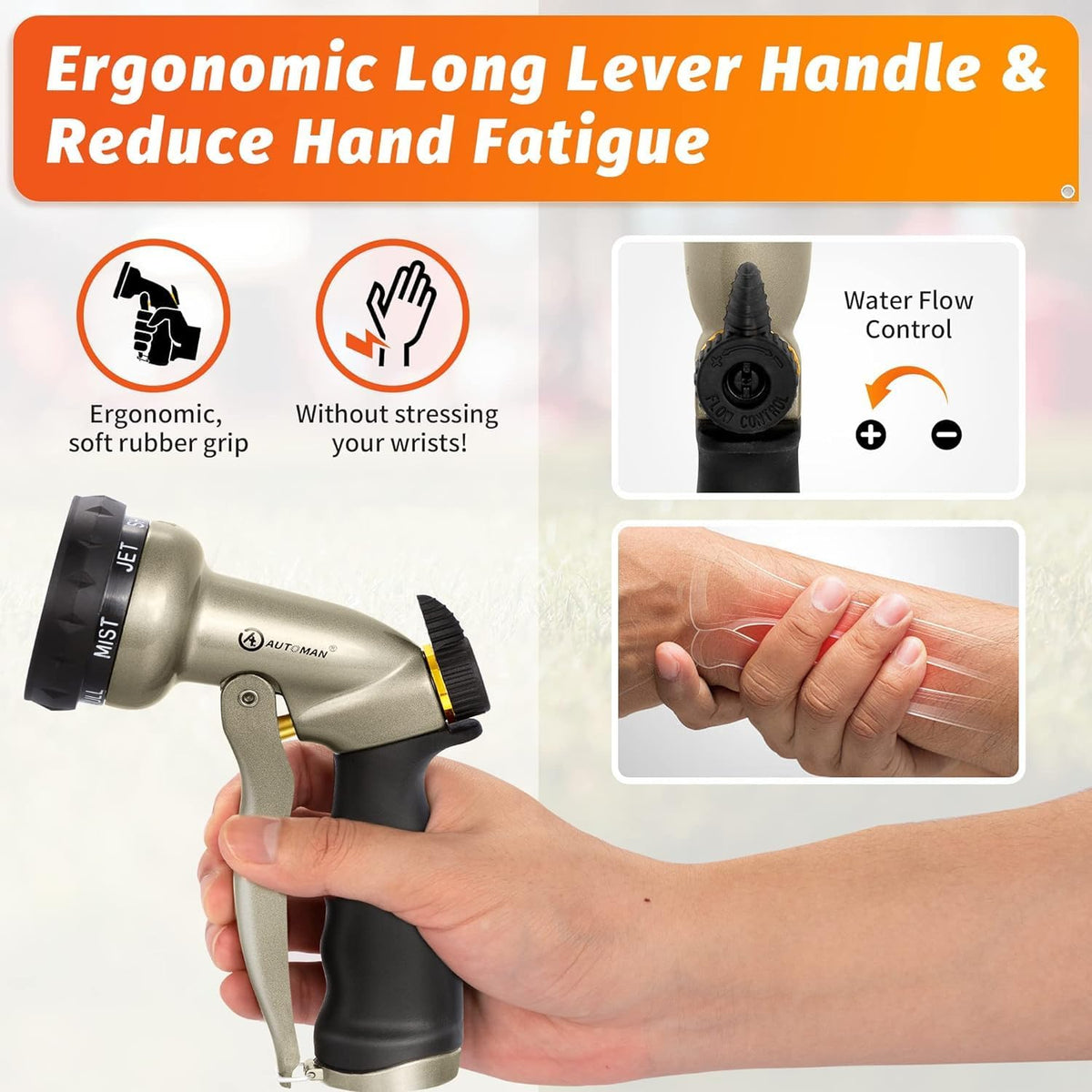 Garden Nozzle Sprayer, High Pressure Spray Nozzle, 100% Metal Water Hose Nozzle, 7 Patterns Watering Nozzle, Heavy Duty Sprayer Garden Nozzle for Watering Plants & Lawns, Washing Cars & Pets