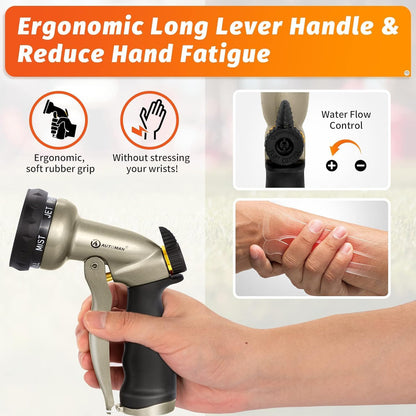 Garden Nozzle Sprayer, High Pressure Spray Nozzle, 100% Metal Water Hose Nozzle, 7 Patterns Watering Nozzle, Heavy Duty Sprayer Garden Nozzle for Watering Plants & Lawns, Washing Cars & Pets