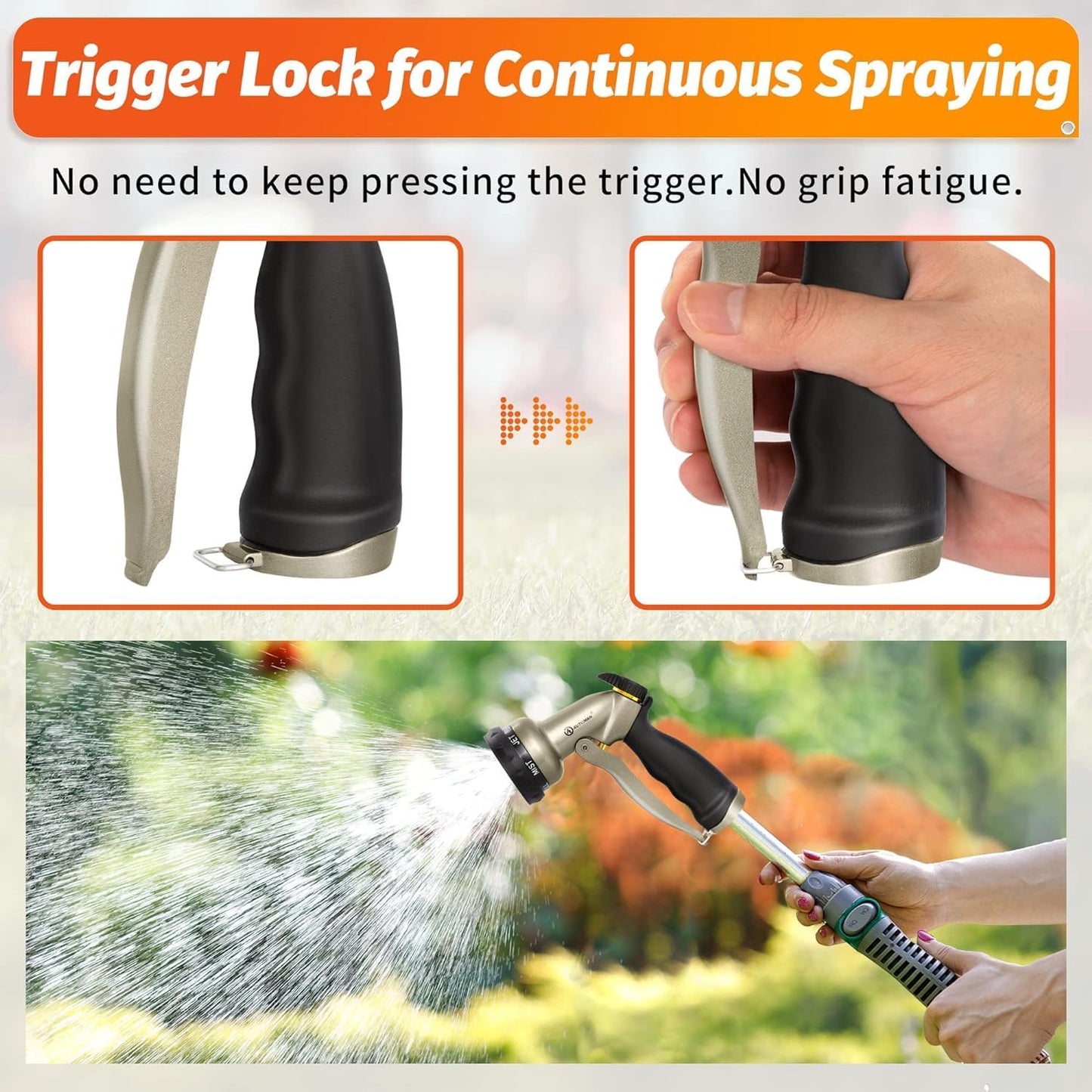 Garden Nozzle Sprayer, High Pressure Spray Nozzle, 100% Metal Water Hose Nozzle, 7 Patterns Watering Nozzle, Heavy Duty Sprayer Garden Nozzle for Watering Plants & Lawns, Washing Cars & Pets