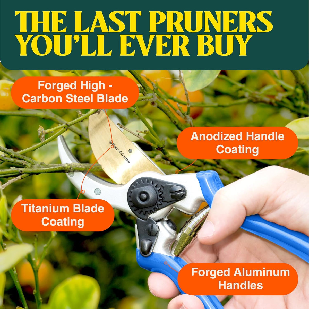 ClassicPRO 8.5" Professional Premium Titanium Bypass Pruning Shears - Use As Pruners, Garden Shears, Heavy Duty Handheld Pruning Shears For Gardening, Clippers, Pruner Scissor Tool