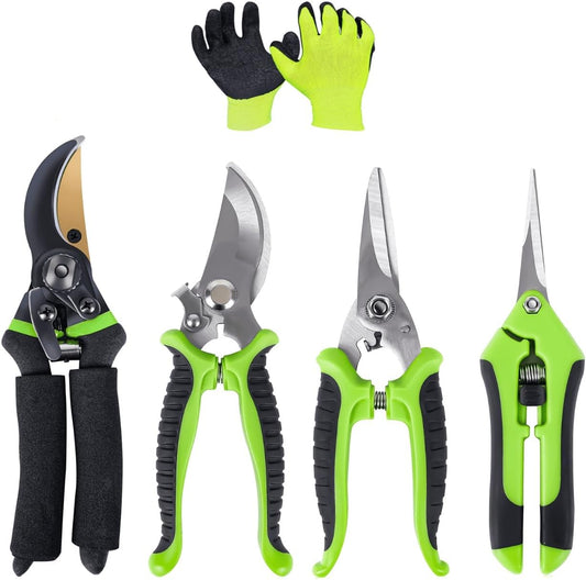 4-Pack Bypass Pruning Shears, Titanium Steel Blade,With Gardening Gloves,Shears Stainless, Ergonomic Hand Pruning Shears for Trees, Plants (Shears Gardening Tool Kit)