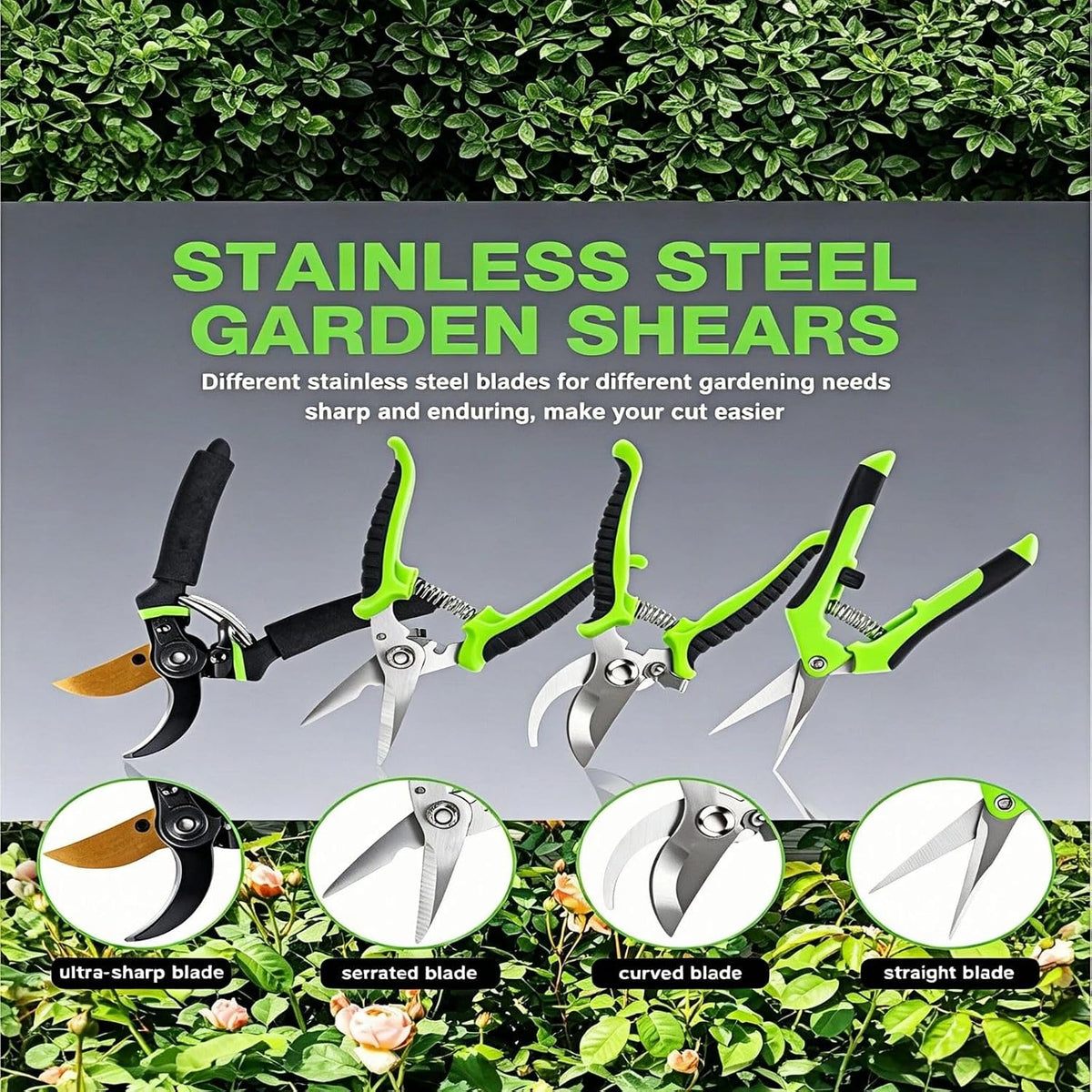 4-Pack Bypass Pruning Shears, Titanium Steel Blade,With Gardening Gloves,Shears Stainless, Ergonomic Hand Pruning Shears for Trees, Plants (Shears Gardening Tool Kit)