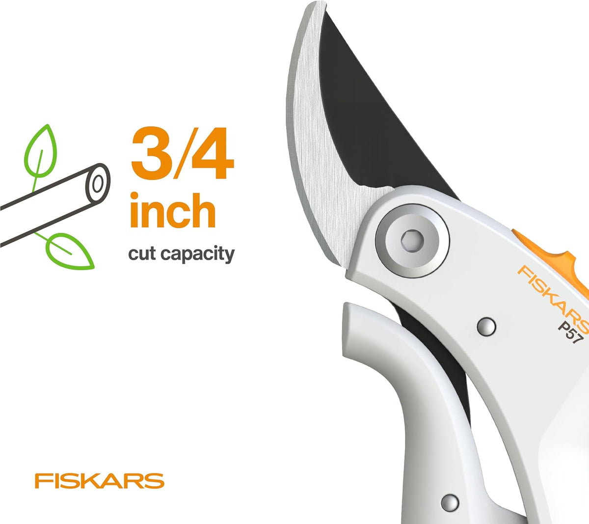 PowerLever Garden Bypass Pruning Shears, 3/4" Cut Capacity, White