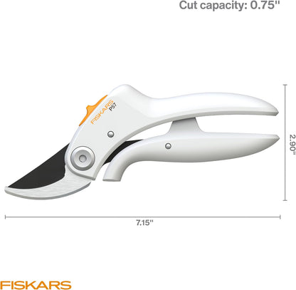 PowerLever Garden Bypass Pruning Shears, 3/4" Cut Capacity, White