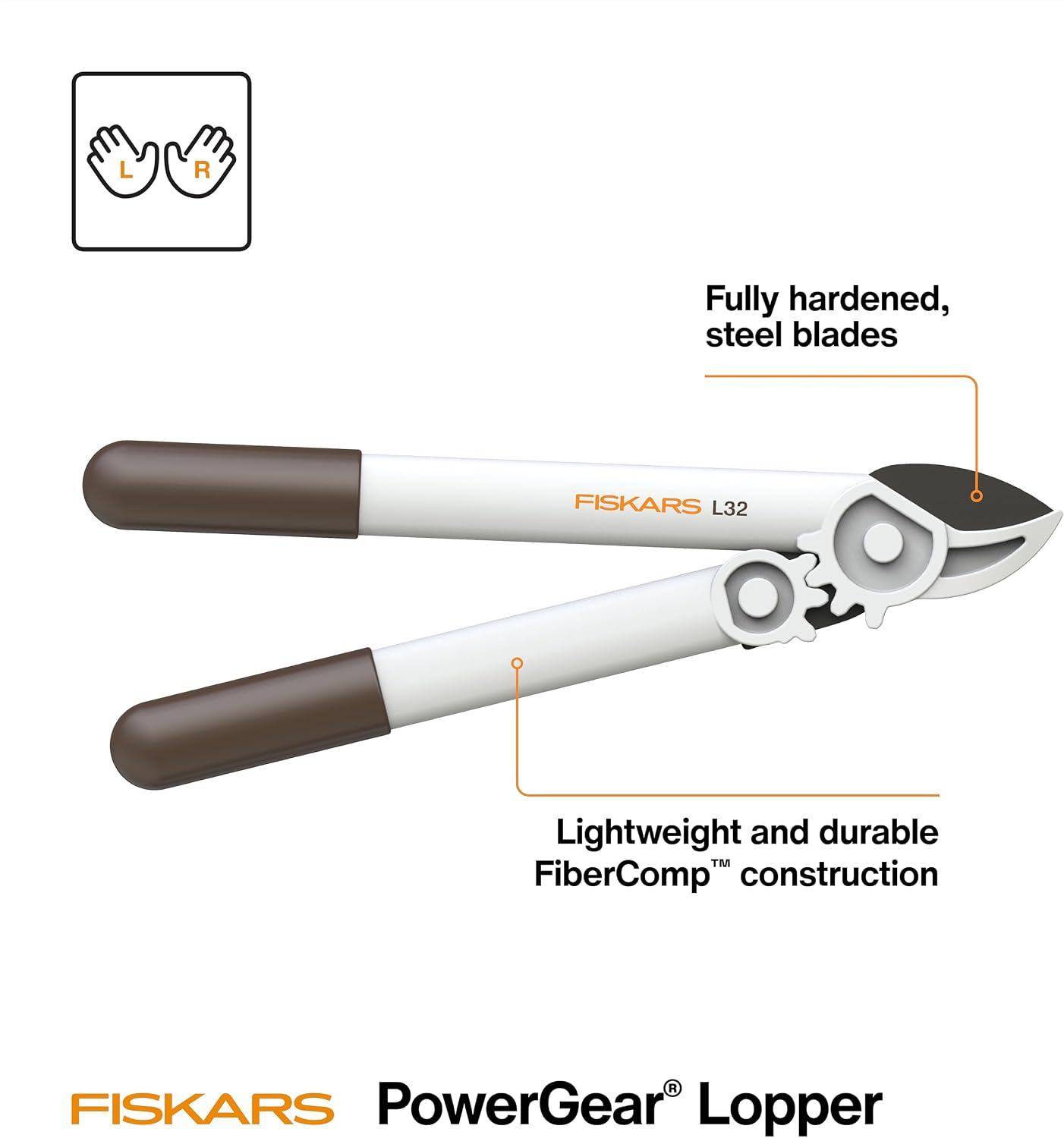 PowerLever Garden Bypass Pruning Shears, 3/4" Cut Capacity, White