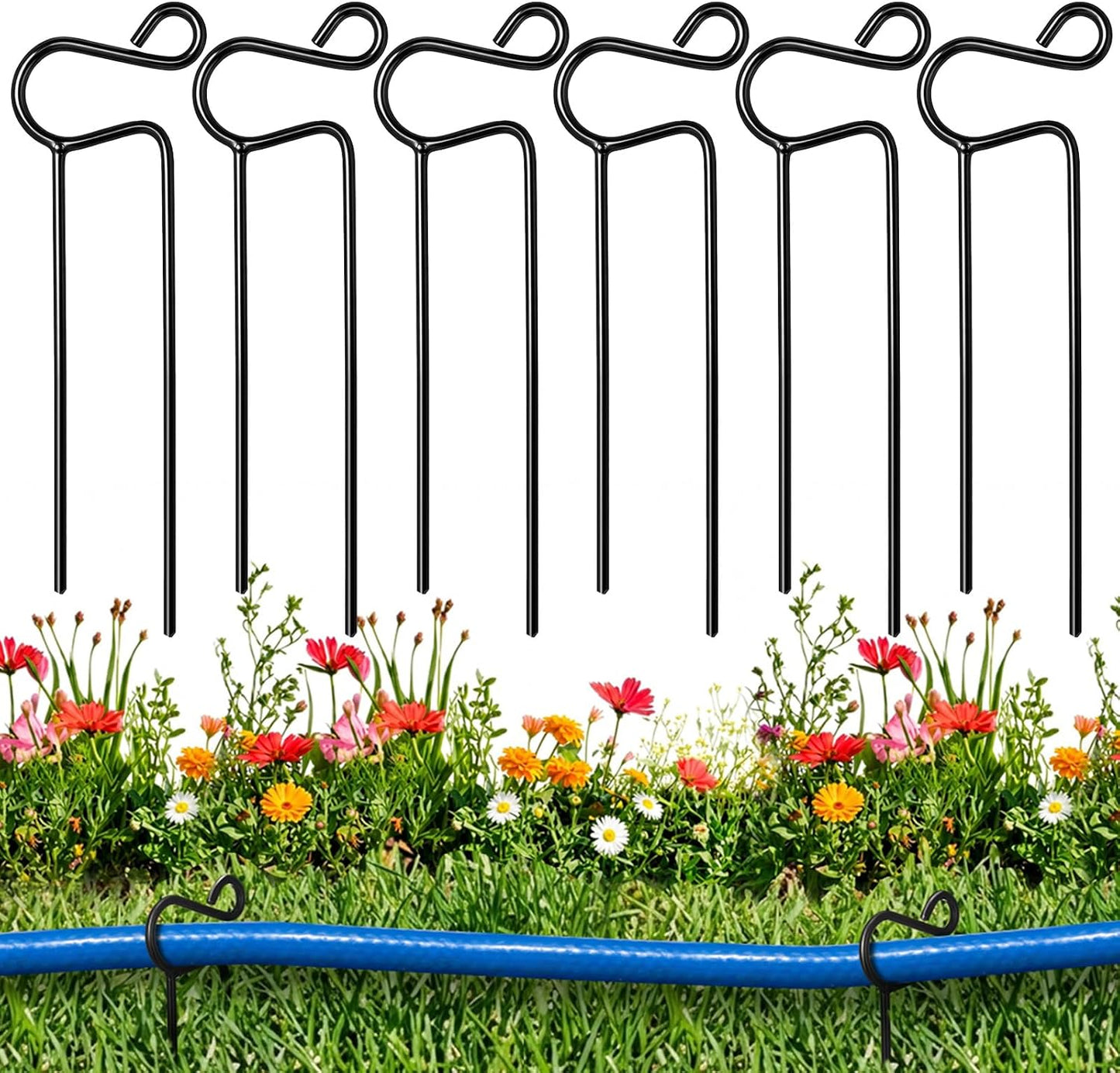 6 Pcs Garden Hose Guides Steel Hose Stakes for Lawn Flower Bed