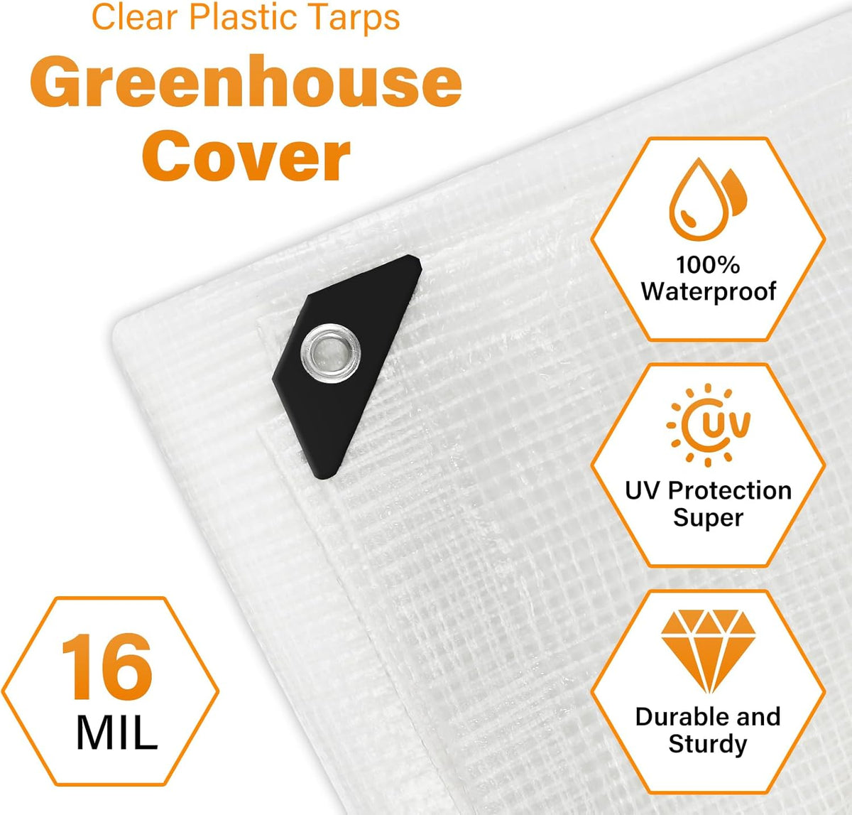 16 Mil Greenhouse Cover,Clear Plastic Tarps Heavy Duty Waterproof 16x20FT